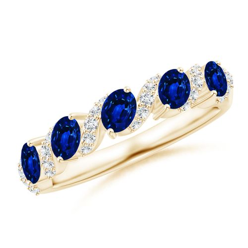 Angara 1.0 Carat Five Stone Oval Sapphire Swirl Ring with Diamonds in 18K Yellow Gold