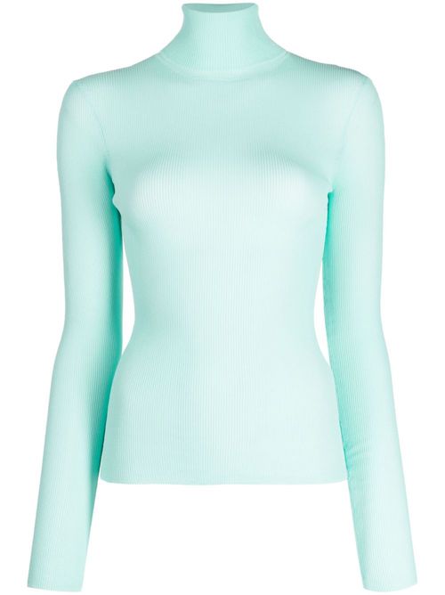 High-neck long-sleeve ribbed top - Green