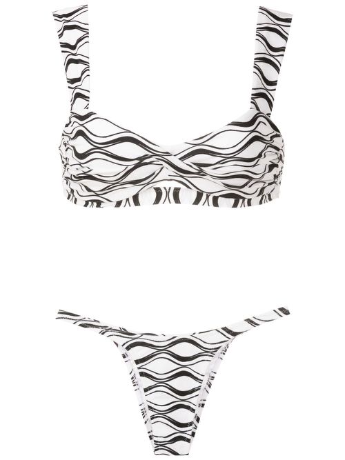 Wave-print tanga bikini set - White