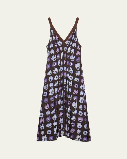 Floral-Print Gathered Sleeveless Midi Dress