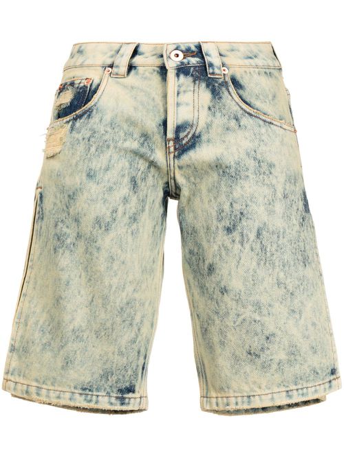 Logo-patch distressed denim shorts - Blue