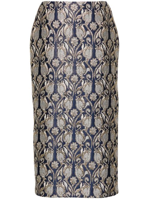 Floral brocade-effect skirt - Blue