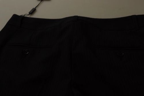 Striped Virgin Wool Blend Trousers — Black