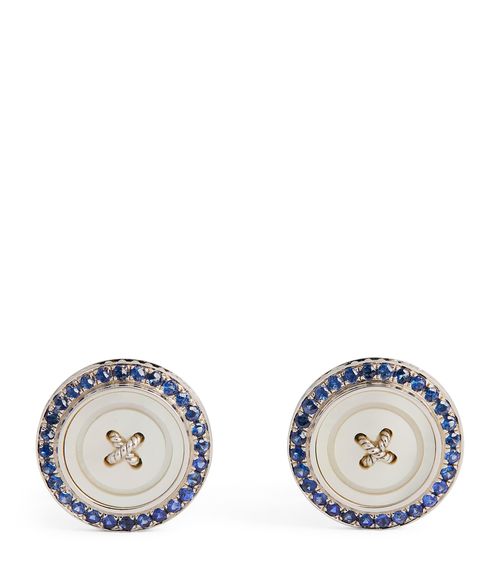 Stainless Steel and Sapphire Button Cufflinks