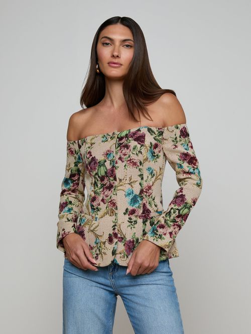 Alice Blazer Top In Multi Floral Tapestry