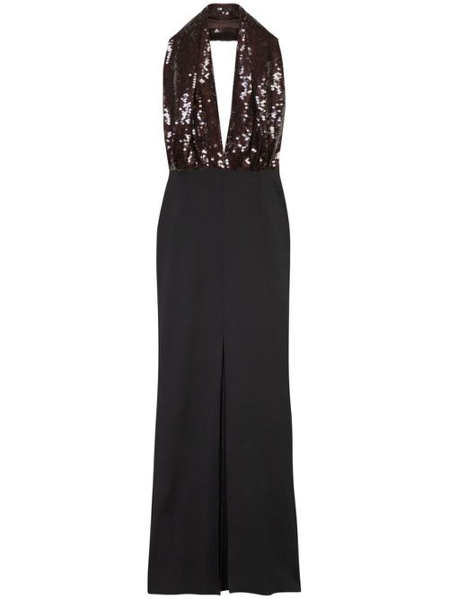Sequin-embellished halterneck dress - Brown