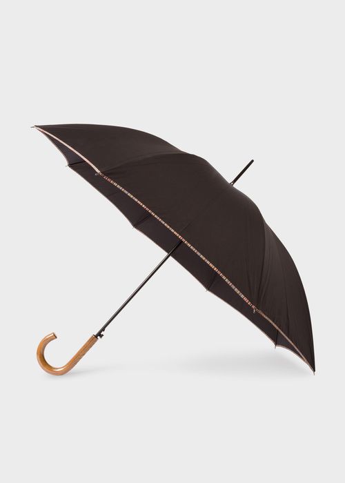 Black 'Signature Stripe' Border Walker Umbrella With Wooden Handle Multicolour