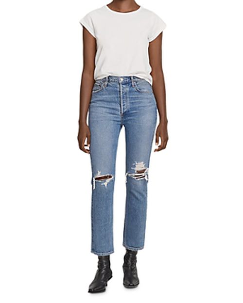 Riley High Rise Crop Straight Leg Jeans in Whiplash