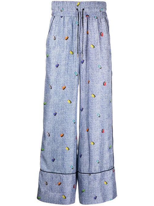 Striped satin silk trousers - Blue