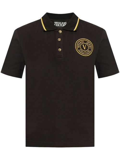 Embroidered-logo cotton polo shirt - Black
