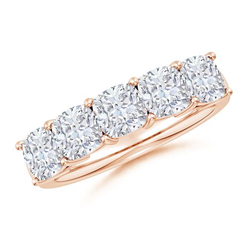 Angara 3.45 Carats Lab-Grown Prong-Set Cushion Diamond Five Stone Wedding Ring in 14K Rose Gold