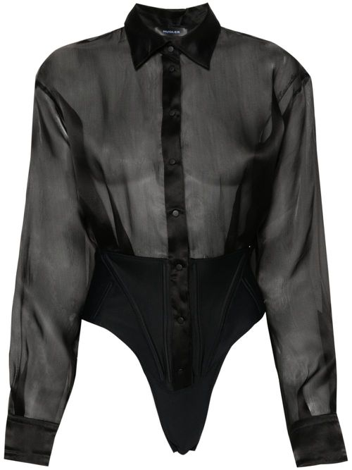Semi-sheer silk bodysuit - Black