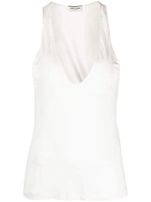 Plunging satin tank top - Neutrals