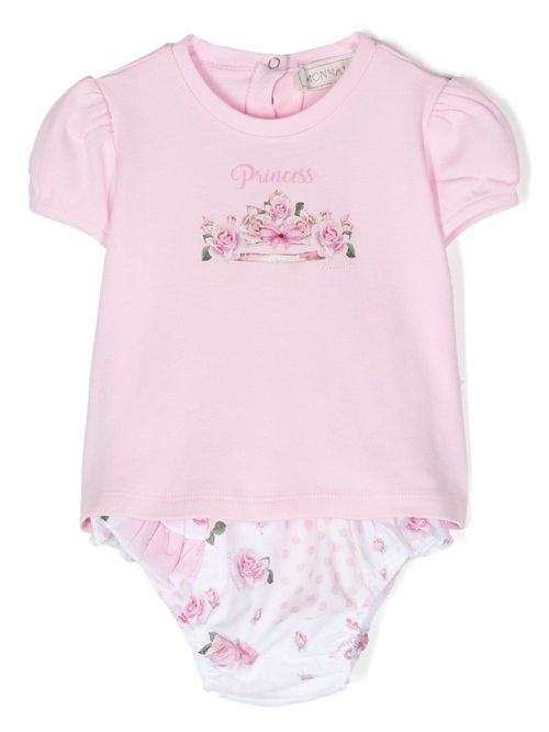 Floral-print ruffled short set - Pink