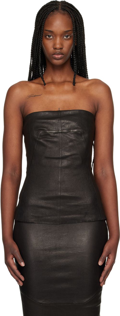 Black Temple Bustier Leather Top