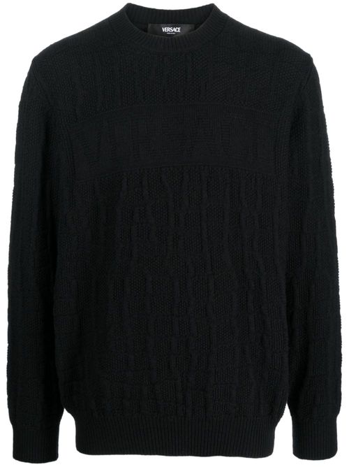 Crocodile-pattern cable-knit jumper - Black