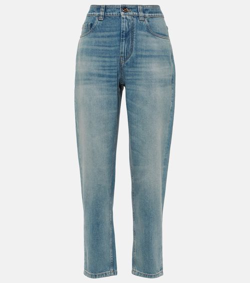 Mid-rise faded tapered jeans