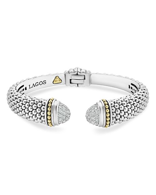 18K Gold & Sterling Silver Caviar Diamond Cuff Bracelet, 12 mm, Large