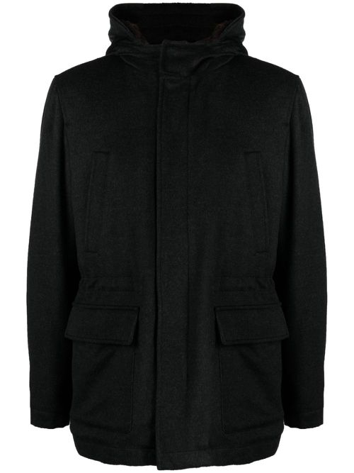 Hooded virgin wool jacket - Black