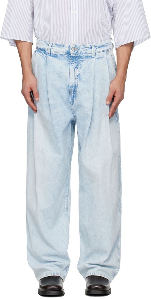 Blue Light Wash Pleated Jeans