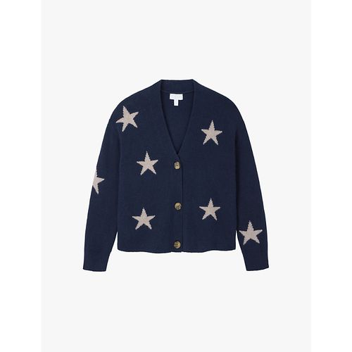 Womens Navy Star-intarsia Round-neck Organic Cotton-blend Knitted Cardigan 