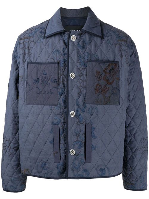 Floral-embroidered jacket - Blue