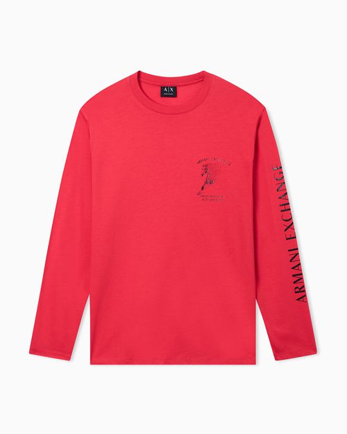 Long-Sleeved Mercerized Cotton Jersey T-Shirt with horse