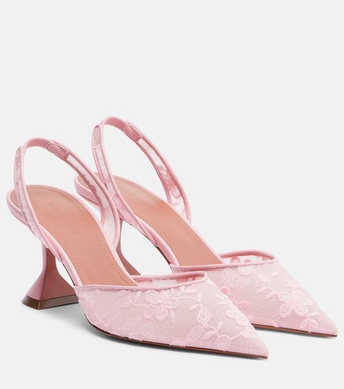 Holli leather-trimmed lace slingback pumps