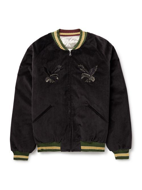 Souvenir Padded Embroidered Cotton-Velvet Bomber Jacket