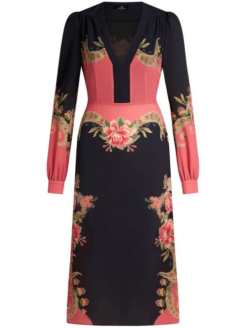 Floral-print midi dress - Blue