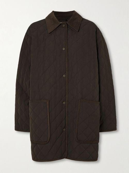 Oversized Corduroy-trimmed Quilted Organic Cotton-blend Jacket - Brown