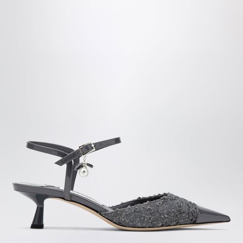 Aren graphite leather and fabric slingbacks