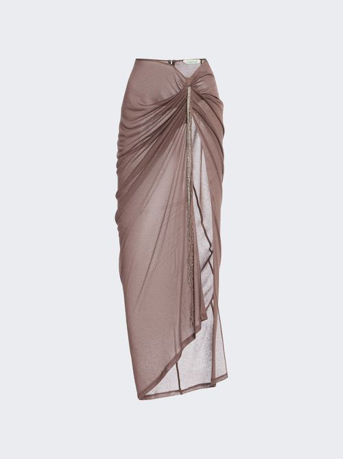 Draped Skirt With Embroidered Crystal Applique Mocha
