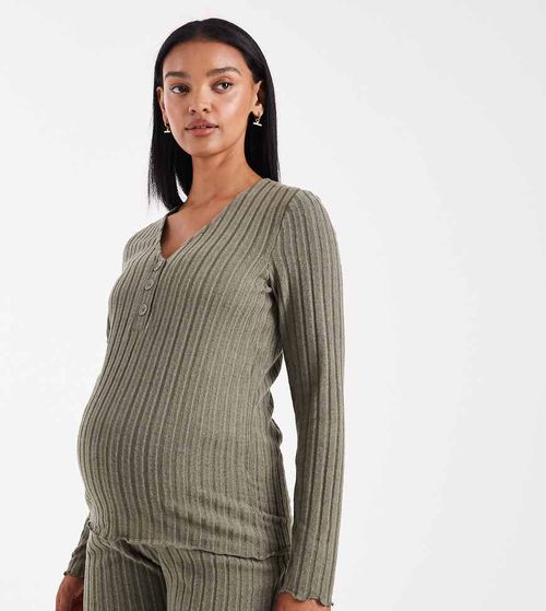 Mamalicious Maternity super soft rib knited nursing friendly henley top co-ord in khaki-Green