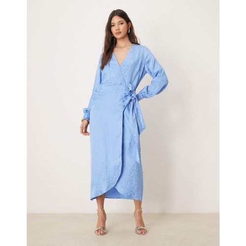 Never Fully Dressed Womens satin embossed wrap midaxi dress in powder blue - Sky Blue