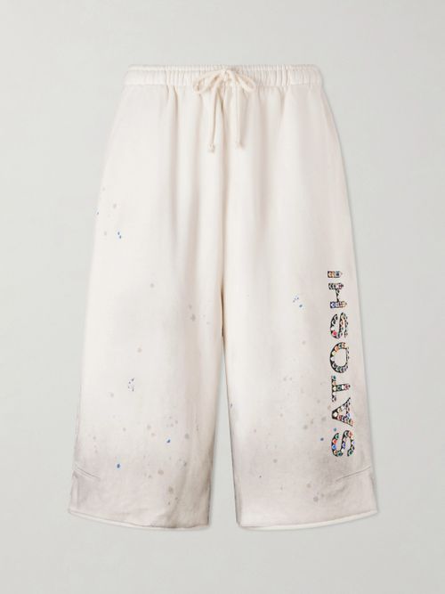 Drifter Straight-Leg Logo-Embellished Paint-Splattered Cotton-Jersey Shorts