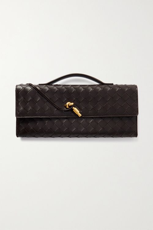 Knot Intrecciato Leather Clutch - Brown