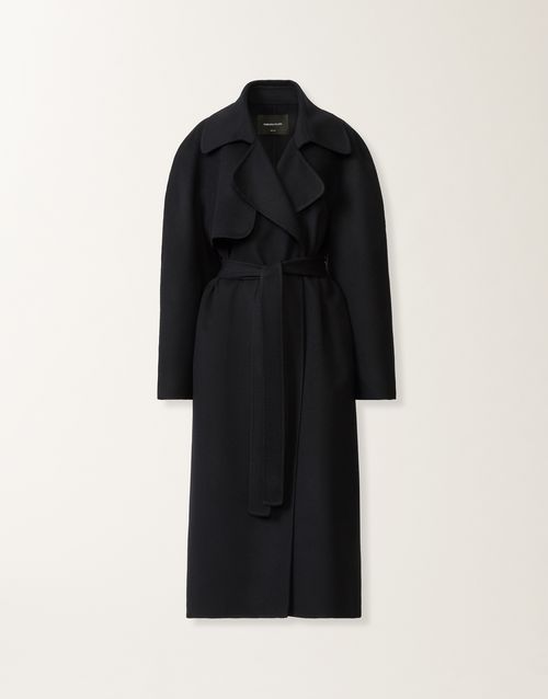 Night blue wool double trench coat