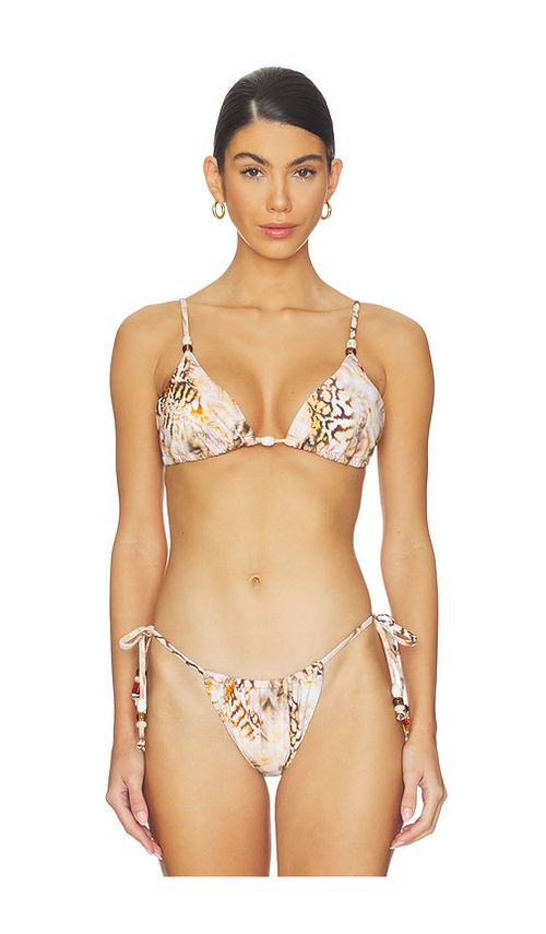 AFRM Capri Beaded Bikini Top in Beige,Orange. - S also in L