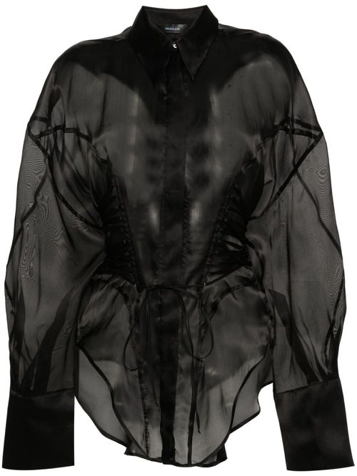 Lace-up detailing silk shirt - Black