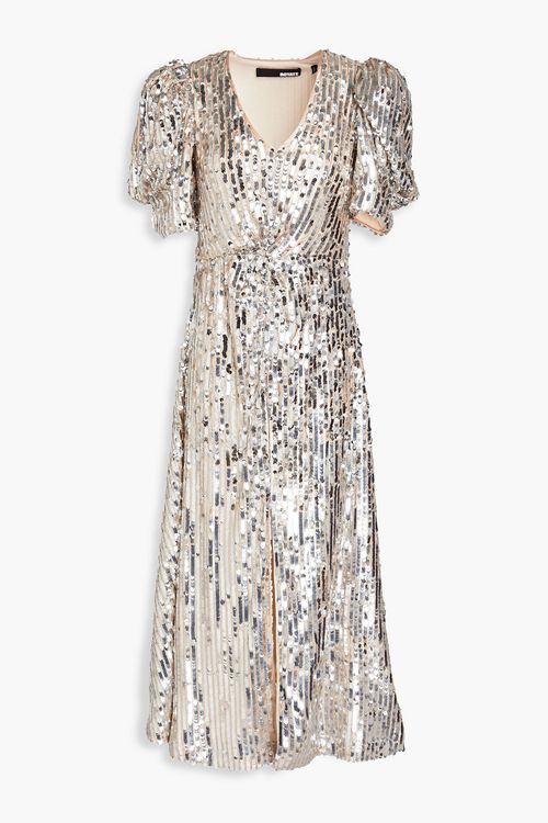 Sequined mesh midi dress