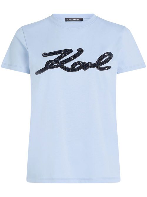 Bouclé-detail T-shirt - Blue