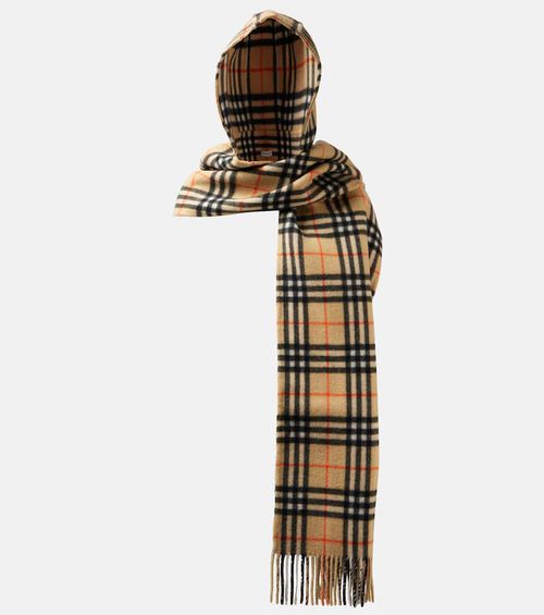 Check cashmere hooded scarf