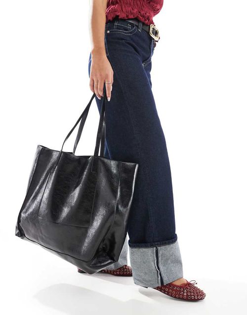 Stradivarius reversible tote bag in black
