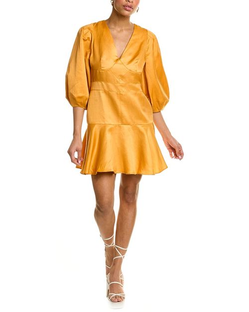Topstitch Linen-Blend Mini Dress