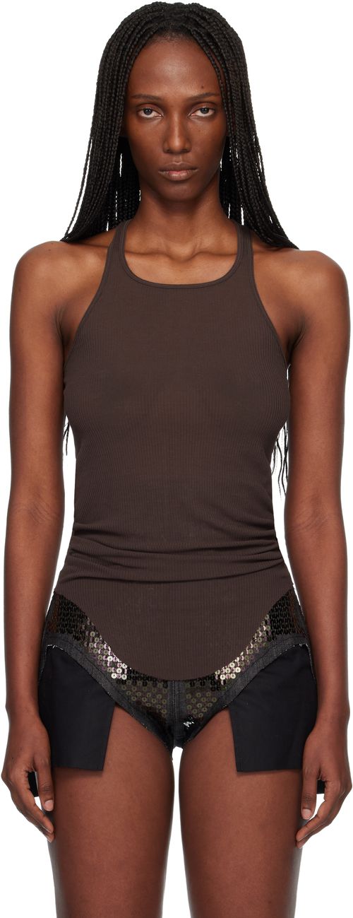 Brown Temple Basic Rib Tank Top