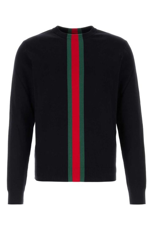Logo-Striped Crew Neck Sweater — Black