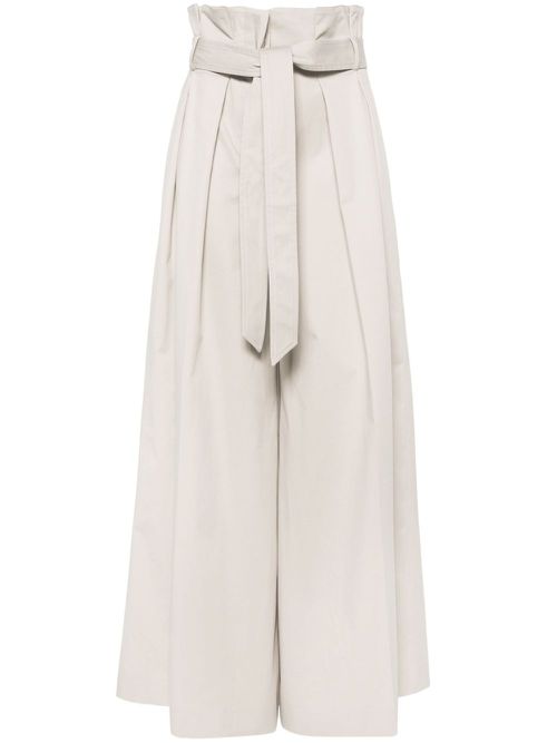 Pleated twill wide trousers - Neutrals
