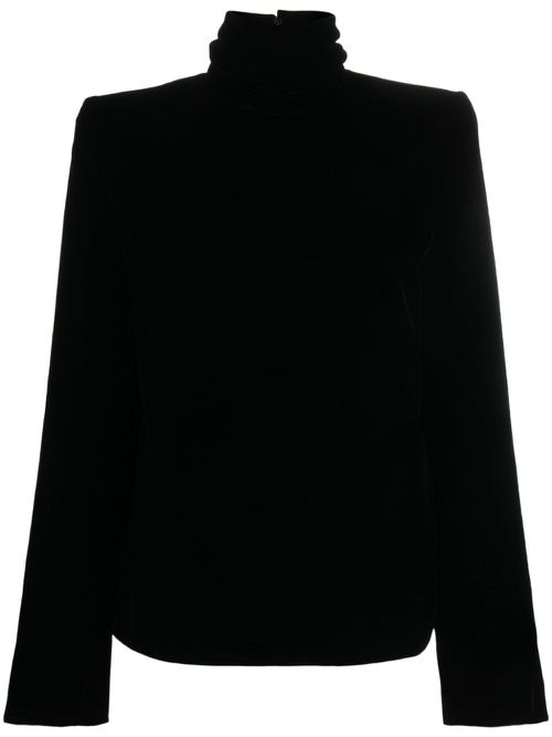 High-neck velvet blouse - Black