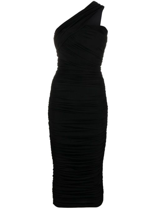Tazia ruched one-shoulder midi dress - Black